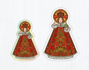 Infant of Prague Die Cut Vinyl Sticker 3" Holographic or 4" White Sticker Peel & Stick Holographic Catholic Sticker Jesus Sticker