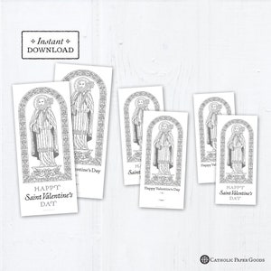 Pagina da colorare stampabile di San Valentino Carte di scambio cattolico, PDF scaricabile istantaneamente, Carte di scambio cattolico di San Valentino