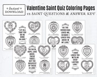 Valentine Saints Coloring Pages and Word Game, Catholic Saints, 4 Printable Coloring Pages Valentine's Day Activity Saint Quiz & Answer Key