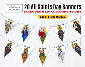 All Saints Day Banner, Color & Coloring Page Banner, Printable Banner, All Saints Party Decor, Printable Saint Banner, All Saints Day Decor