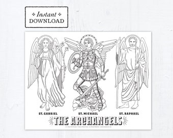 Archangels: St. Michael, St. Gabriel, St. Raphael Coloring Page, Saints, Printable Coloring Page, Digital, PDF Archangels Coloring Page