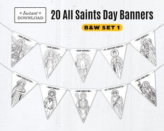 All Saints Day Banner, Coloring Page Saint Banners, Printable Banner, All Saints Party Decor, Printable Saint Banners, All Saints Day Decor