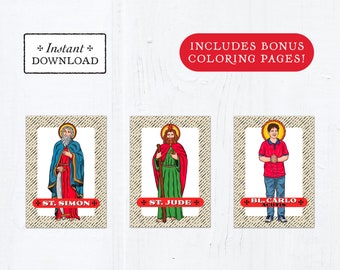 Catholic Saint Trading Cards October Set #2 - Printable - PLUS Bonus Coloring Pages! DIY Downloadable PDF - 8.5x11 - 3 Total Saint Cards