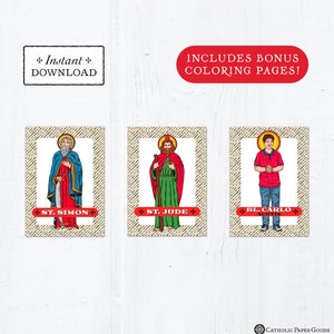 Catholic Saint Trading Cards October Set #2 - Printable - PLUS Bonus Coloring Pages! DIY Downloadable PDF - 8.5x11 - 3 Total Saint Cards