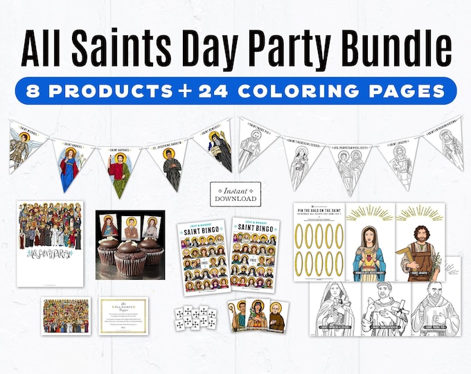 Featured listing image: All Saints Day Party Printable Bundle: Bingo, Banners, Games (PDF)