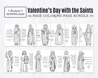 Catholic Saints Valentine Coloring Pages Set 1 Printable, 12 Pages PDF, 8.5x11, Printable Catholic Valentine Party Activity, All Saints Day