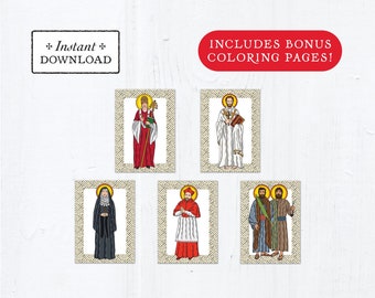 Catholic Saint Flash Cards September Set #2 - Printable - PLUS Bonus Coloring Pages! DIY Downloadable PDF - 8.5x11 - 5 Total Saint Cards