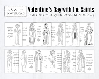 Catholic Saints Valentine Coloring Pages Set 3 Printable, 12 Pages PDF, 8.5x11, Catholic Valentine Party Activity, All Saints Day Party