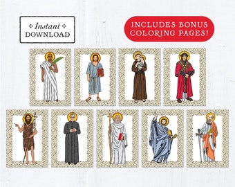 Catholic Saint Flash Cards June Set #1 - Printable - PLUS Bonus Coloring Pages! DIY Downloadable PDF - 8.5x11 - 9 Total Saint Cards