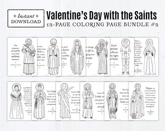 Catholic Saints Valentine Coloring Pages Set 2 Printable, 12 Pages PDF, 8.5x11, Printable Catholic Valentine Party Activity, All Saints Day