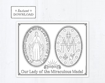 Catholic Coloring Page, Our Lady of the Miraculous Medal, Catholic Marian Coloring Page, Printable Coloring Page, Digital Coloring Page, PDF