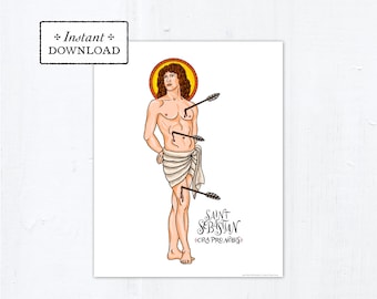 Saint Sebastian Frameable Art Print, Instant Download, DIY Downloadable PDF 8"x10" Catholic Confirmation Gift St Sebastian