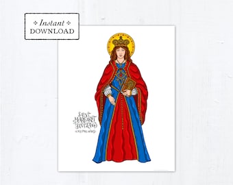 Saint Margaret of Scotland Frameable Art Print, Instant Download, DIY Downloadable PDF 8"x10" Catholic Confirmation Gift