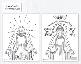 May Crowning Marian Catholic Coloring Pages - 4 Printable Coloring Pages - Digital - PDF Make Mary a Crown Coloring Page Crown Templates