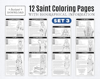 Set #3: 12 Catholic Saint Coloring Pages with Biographical Information, Catholic Printables, All Saints Day, All Saints Day Party, CCD, RCIA