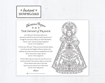 The Infant of Prague Novena Prayer Catholic Coloring Page, Infant Jesus of Prague Novena Printable Coloring Page, Digital, PDF