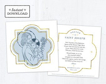 St. Joseph Prayer Card - Art Print - Instant Download - DIY Downloadable PDF 5.25"x5.25" Catholic Saint Printable St. Joseph Holy Card