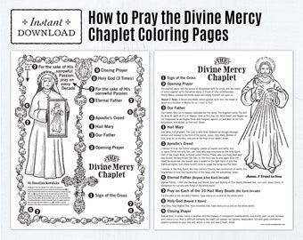 The Divine Mercy Chaplet Catholic Coloring Pages, Catholic Prayers, 2 Printable Coloring Pages, Digital PDF