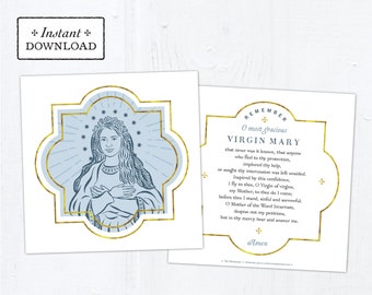 The Memorare Marian Prayer Card - Art Print - Instant Download - DIY Downloadable PDF 5.25"x5.25" Catholic Saint Printable Marian Holy Card