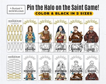 Pin the Halo on the Saint Game, All Saints Day Catholic Games for Kids, Printable 11x17 & 8.5x11 Catholic Game All Saints Day Coloring Pages