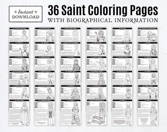 36 Catholic Saint Coloring Pages with Biographical Information, Bundle #1, Catholic Printables, All Saints Day, All Saints Day Activity, CCD