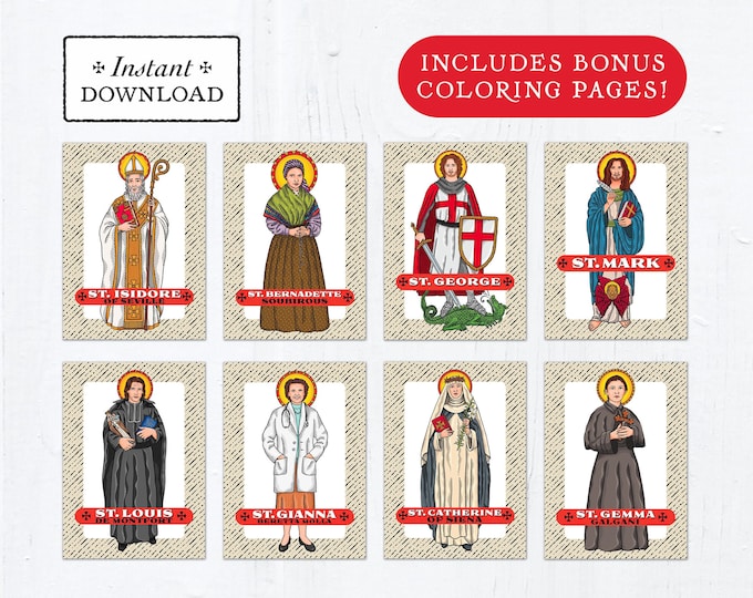 Featured listing image: Catholic Saint Trading Cards: April Set #1 + Coloring Pages (Printable PDF)