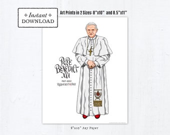 Pope Benedict XVI Frameable Art Prints, Instant Download, Downloadable PDF 8"x10" AND 8.5"x11" Catholic Printables Pope Benedict Portrait