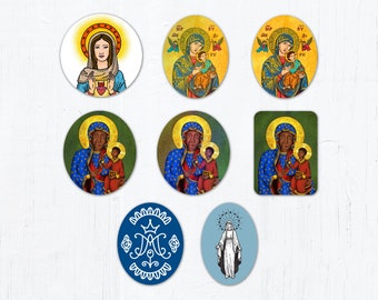 Marian Stickers, Our Lady of Czestochowa, Virgin Mary Oval, Auspice Maria, Our Lady of Perpetual Help, Immaculate Heart of Mary Vinyl 3"