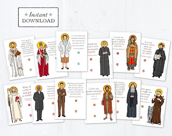 Catholic Saints Valentine Exchange Cards Set 3 - Printable - DIY Downloadable PDF - 8.5x11 - Catholic Printable Valentine Saints Valentines