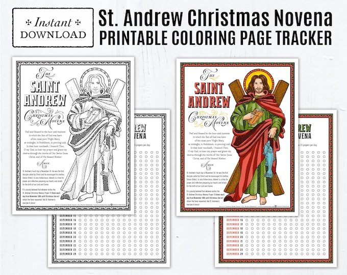 Featured listing image: St. Andrew Christmas Novena Tracker Coloring Page: Catholic Advent Activity (PDF)