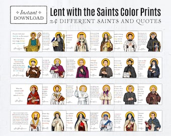 Lent with the Saints 24 Printable Catholic Saint Art Prints, Saint Quotes about Lent Digital, PDF Download, All Saints Day, All Saints Party