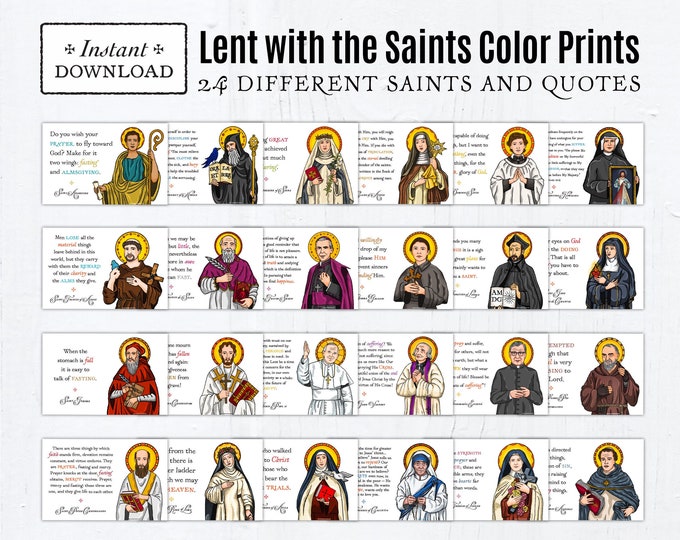 Lent with the Saints 24 Printable Catholic Saint Art Prints, Saint Quotes about Lent Digital, PDF Download, Catholic Art Prints