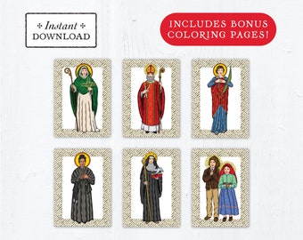 Catholic Saint Flash Cards February Set #1 - Printable - PLUS Bonus Coloring Pages! DIY Downloadable PDF - 8.5x11 - 6 Total Saint Cards