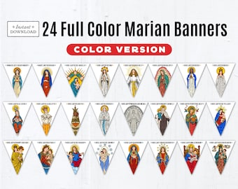 Printable Marian Banners, Color Banners, Printable Banners, Marian Decor, Saint Banners, All Saints Day Decor, Virgin Mary, Titles of Mary