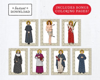 Catholic Saint Flash Cards January Set #1 - Printable - PLUS Bonus Coloring Pages! DIY Downloadable PDF - 8.5x11 - 7 Total Saint Cards