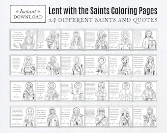 Lent with the Saints Coloring Pages, Bundle of 24, Catholic Saints, Printable Coloring Pages, Digital, PDF Download, Catholic Coloring Pages