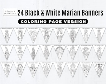 Marian Banners, Coloring Page Banners, Printable Saint Banners, All Saints Day, Virgin Mary, Titles of Mary, May Month of Mary