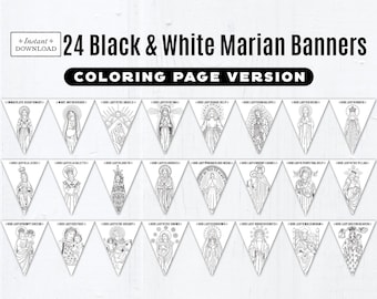 Marian Banners, Coloring Page Banners, Printable Banners, Printable Saint Banners, All Saints Day Decor, Virgin Mary, Titles of Mary