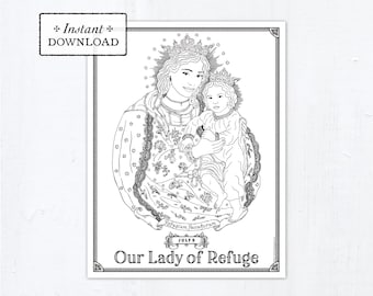 Catholic Coloring Page, Our Lady of Refuge, Catholic Marian Coloring Page, Printable Coloring Page, Digital Coloring Page, PDF