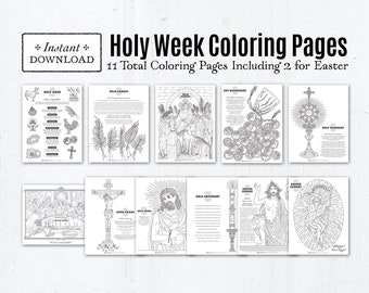 Holy Week Coloring Pages, Bundle of 11, Printable Palm Sunday Spy Wednesday Holy Thursday Good Friday Holy Saturday Easter Coloring Pages
