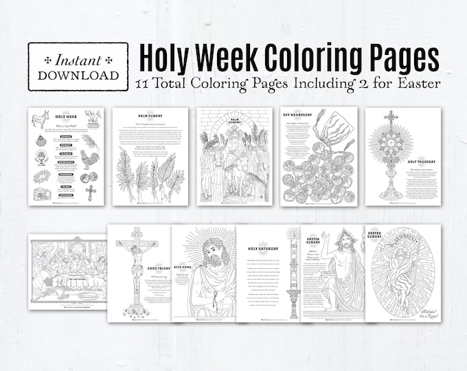 Featured listing image: Holy Week Coloring Pages, Bundle of 11, Printable Palm Sunday Spy Wednesday Holy Thursday Good Friday Holy Saturday Easter Coloring Pages