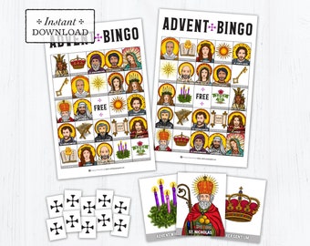 Advent Bingo Game Memory Game Advent Saints O Antiphons Advent Symbols Catholic Games for Kids, Printable PDF