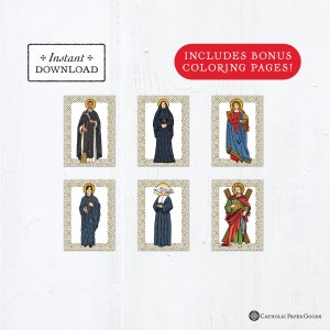 Catholic Saint Flash Cards November Set #1 - Printable - PLUS Bonus Coloring Pages! DIY Downloadable PDF - 8.5x11 - 6 Total Saint Cards