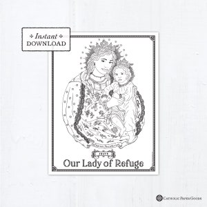 Catholic Coloring Page, Our Lady of Refuge, Catholic Marian Coloring Page, Printable Coloring Page, Digital Coloring Page, PDF