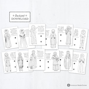 Catholic Saints Coloring Page Valentine Exchange Cards Set 2 - Printable - DIY Downloadable PDF - 8.5x11 - Catholic Printable Valentines