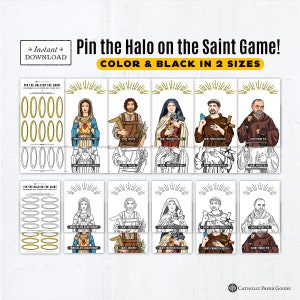 Pin the Halo on the Saint Game, All Saints Day Catholic Games for Kids, Printable 11x17 & 8.5x11 Catholic Game All Saints Day Coloring Pages
