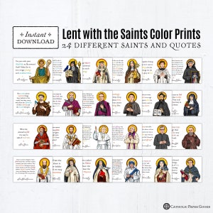 Lent with the Saints 24 Printable Catholic Saint Art Prints, Saint Quotes about Lent Digital, PDF Download, All Saints Day, All Saints Party