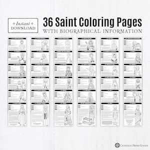 36 Catholic Saint Coloring Pages with Biographical Information, Bundle 1, Catholic Printables, All Saints Day, All Saints Day Activity, CCD image 1