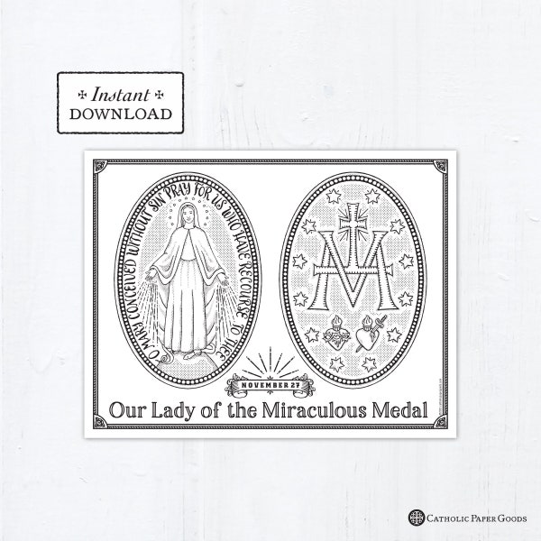 Catholic Coloring Page, Our Lady of the Miraculous Medal, Catholic Marian Coloring Page, Printable Coloring Page, Digital Coloring Page, PDF