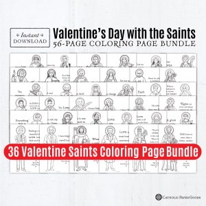 Catholic Saints Valentine Coloring Page Bundle of 36 Black & White Printable Coloring Pages, PDF 8.5x11 Catholic Printables, All Saints Day